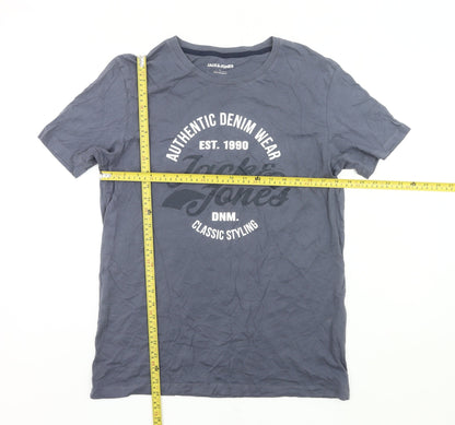 Jack & Jones Men’s Blue Graphic Print Crew Neck Cotton T-Shirt Size L