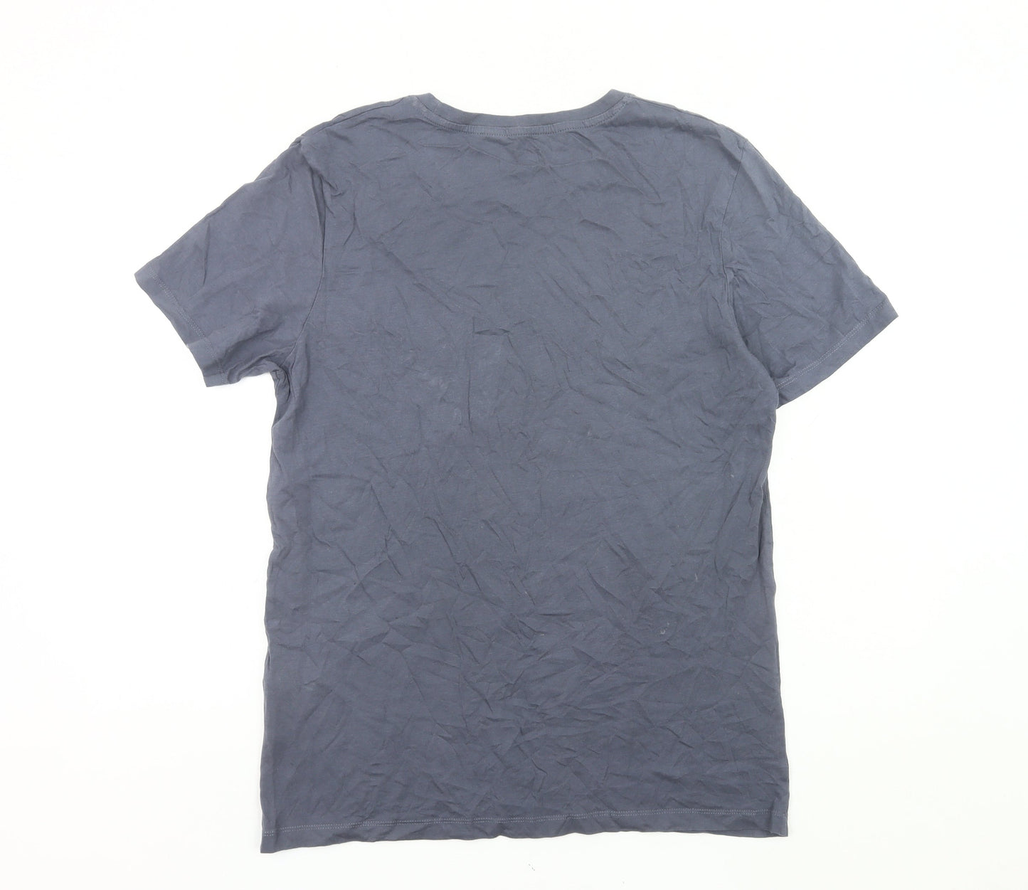 Jack & Jones Men’s Blue Graphic Print Crew Neck Cotton T-Shirt Size L