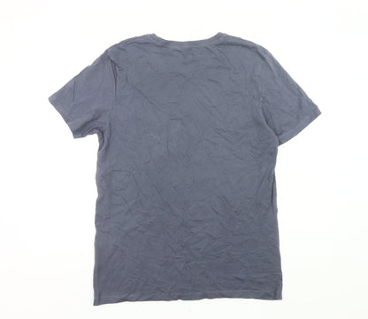 Jack & Jones Men’s Blue Graphic Print Crew Neck Cotton T-Shirt Size L