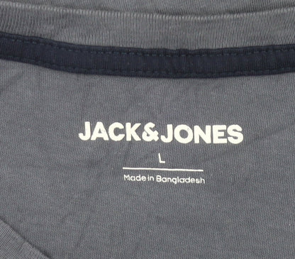 Jack & Jones Men’s Blue Graphic Print Crew Neck Cotton T-Shirt Size L