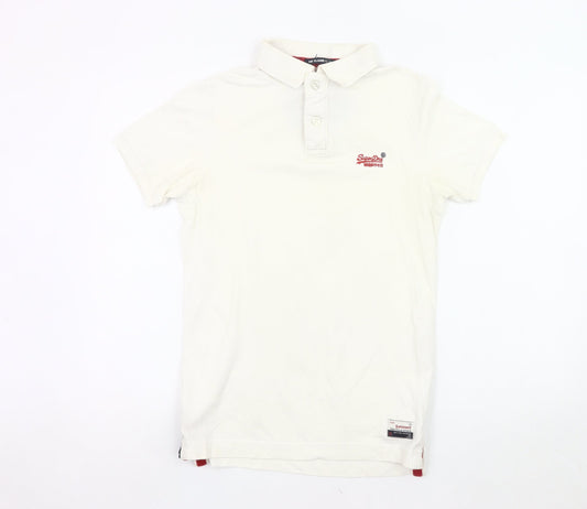 Superdry Men’s White Polo Shirt Small Regular Fit Cotton Logo