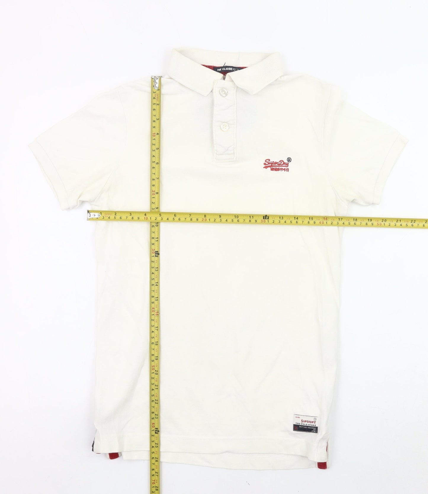 Superdry Men’s White Polo Shirt Small Regular Fit Cotton Logo