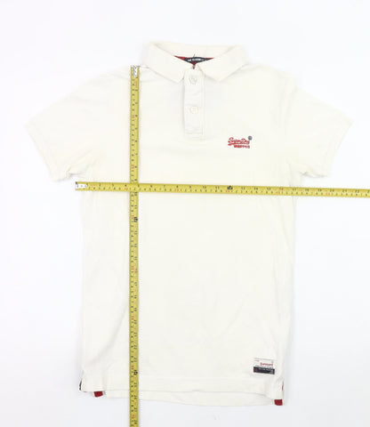 Superdry Men’s White Polo Shirt Small Regular Fit Cotton Logo