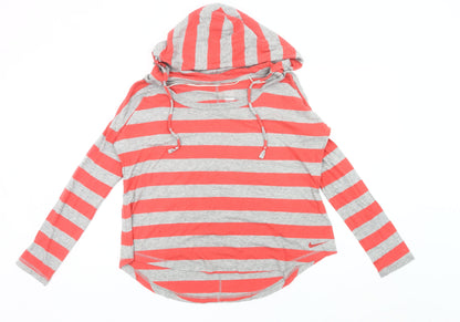 Nike Womens Grey Orange Striped Pullover Hoodie M Raglan Sleeve