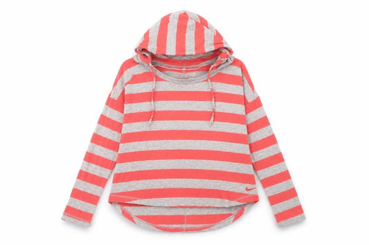 Nike Womens Grey Orange Striped Pullover Hoodie M Raglan Sleeve