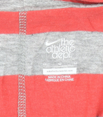 Nike Womens Grey Orange Striped Pullover Hoodie M Raglan Sleeve
