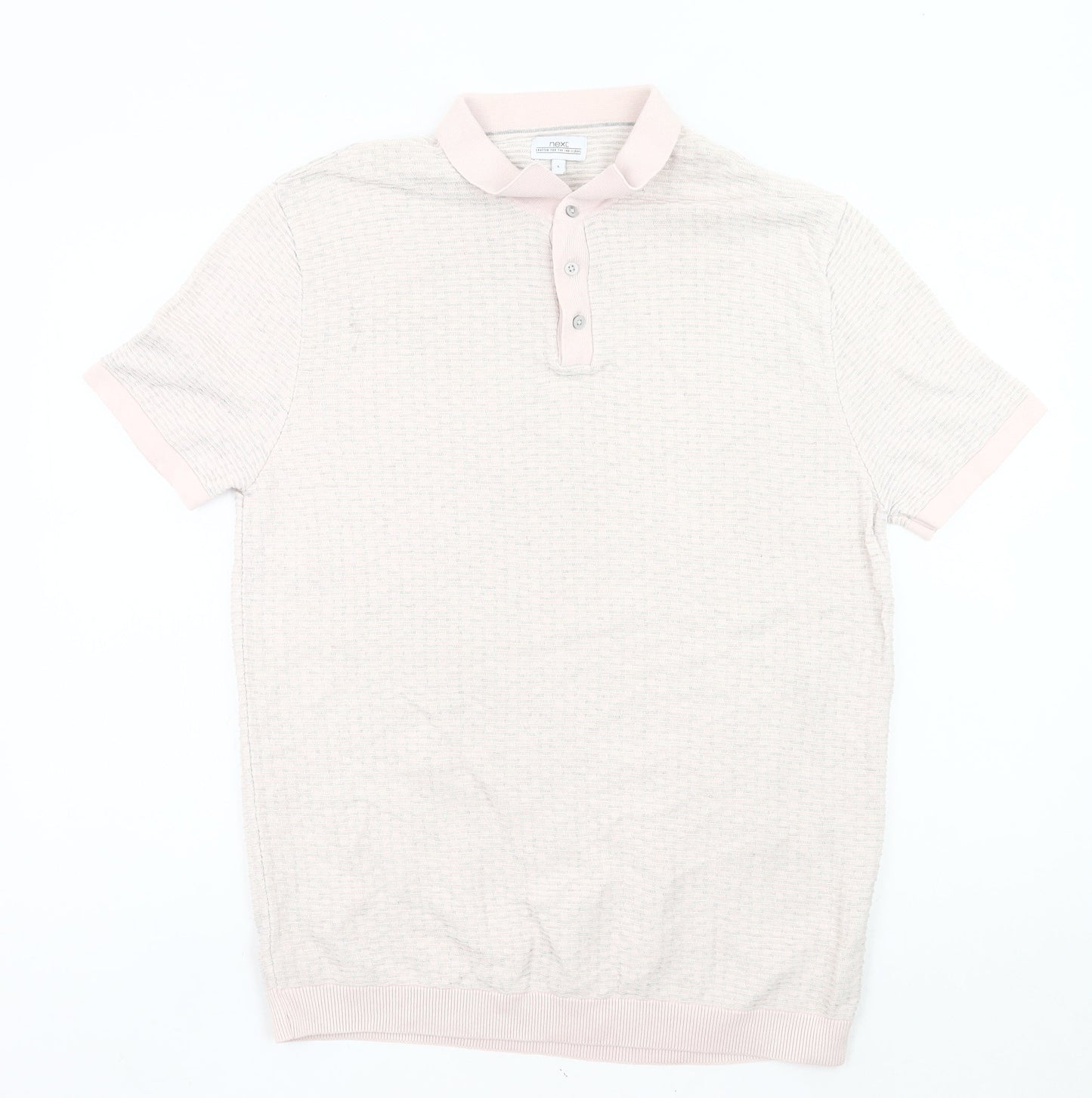 Next Men’s Beige Cotton Short Sleeve Polo Shirt Size L