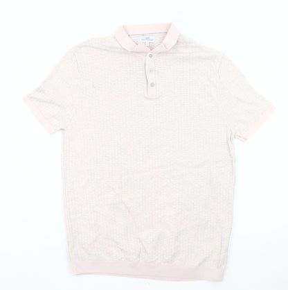 Next Men’s Beige Cotton Short Sleeve Polo Shirt Size L