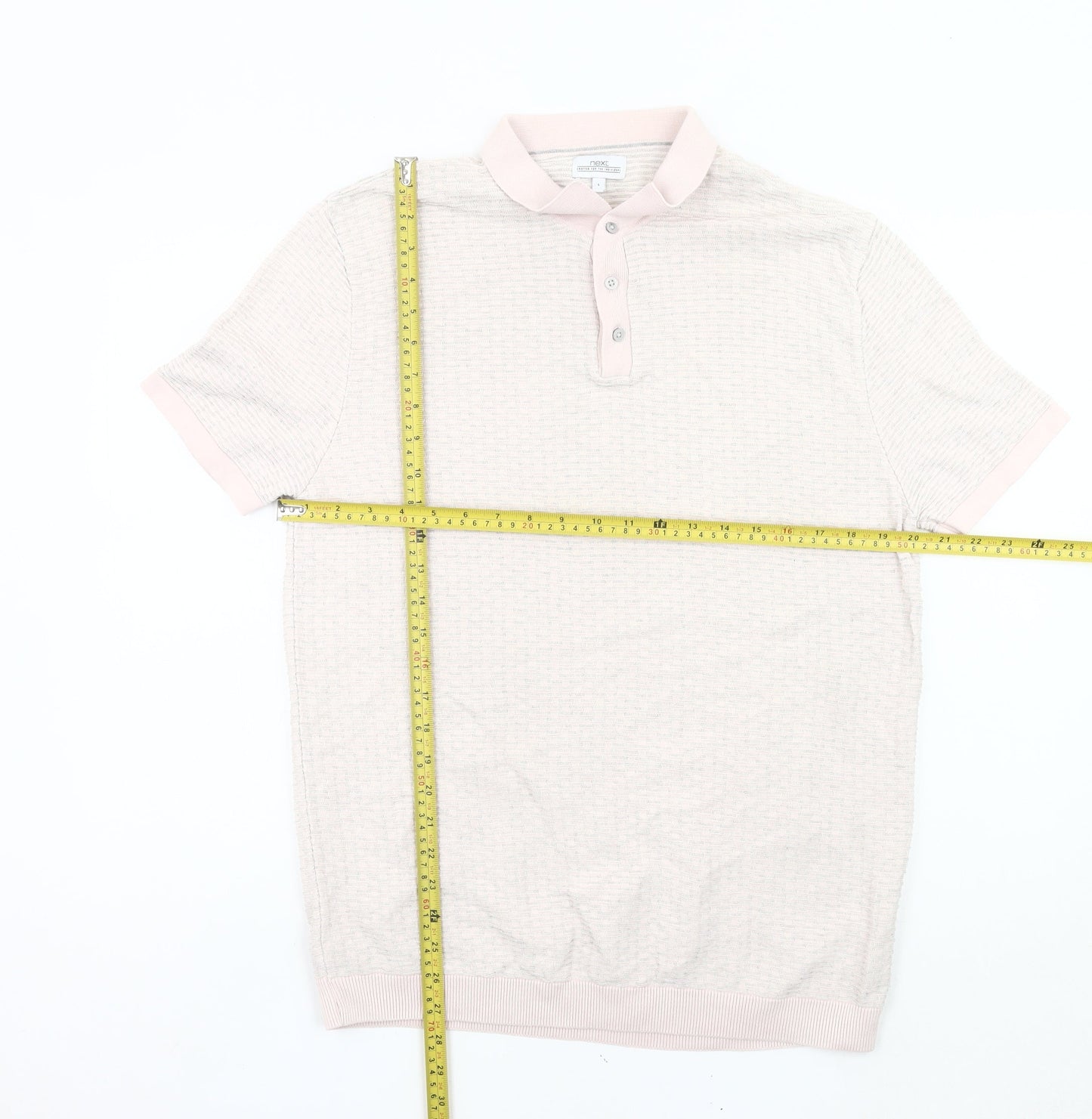 Next Men’s Beige Cotton Short Sleeve Polo Shirt Size L