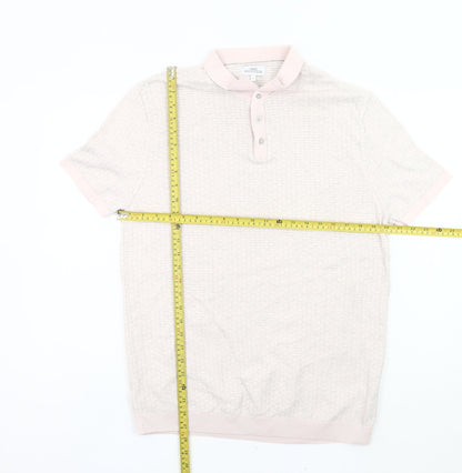 Next Men’s Beige Cotton Short Sleeve Polo Shirt Size L