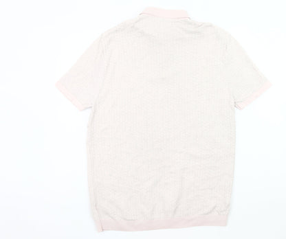 Next Men’s Beige Cotton Short Sleeve Polo Shirt Size L