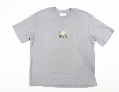 Primark Men’s Grey XL Relaxed Fit Floral Graphic T-Shirt