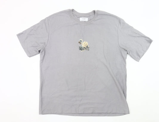 Primark Men’s Grey XL Relaxed Fit Floral Graphic T-Shirt