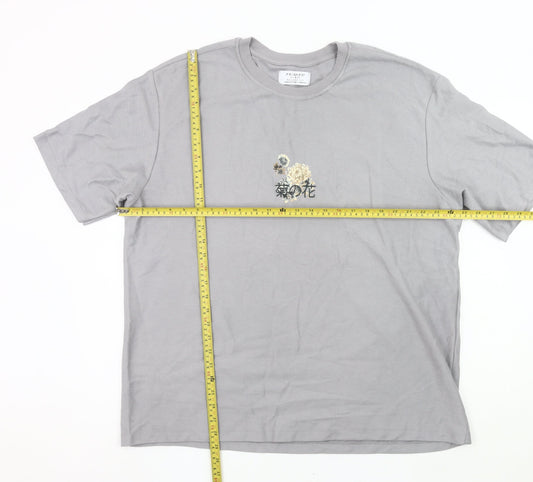 Primark Men’s Grey XL Relaxed Fit Floral Graphic T-Shirt