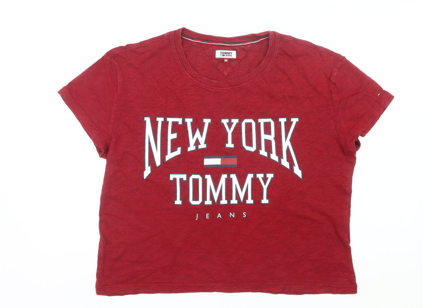 Womens UK Size M Tommy Jeans Red Cropped T-Shirt