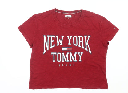 Womens UK Size M Tommy Jeans Red Cropped T-Shirt
