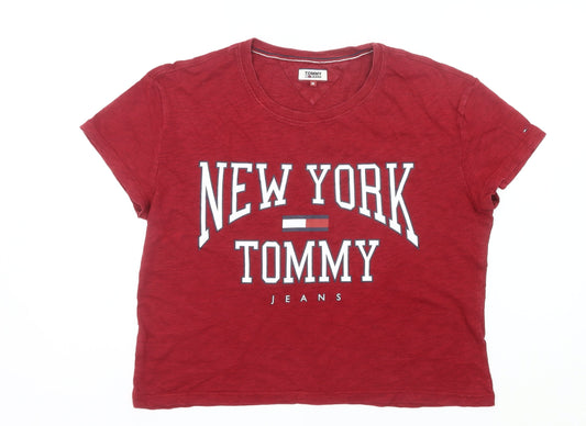 Womens UK Size M Tommy Jeans Red Cropped T-Shirt