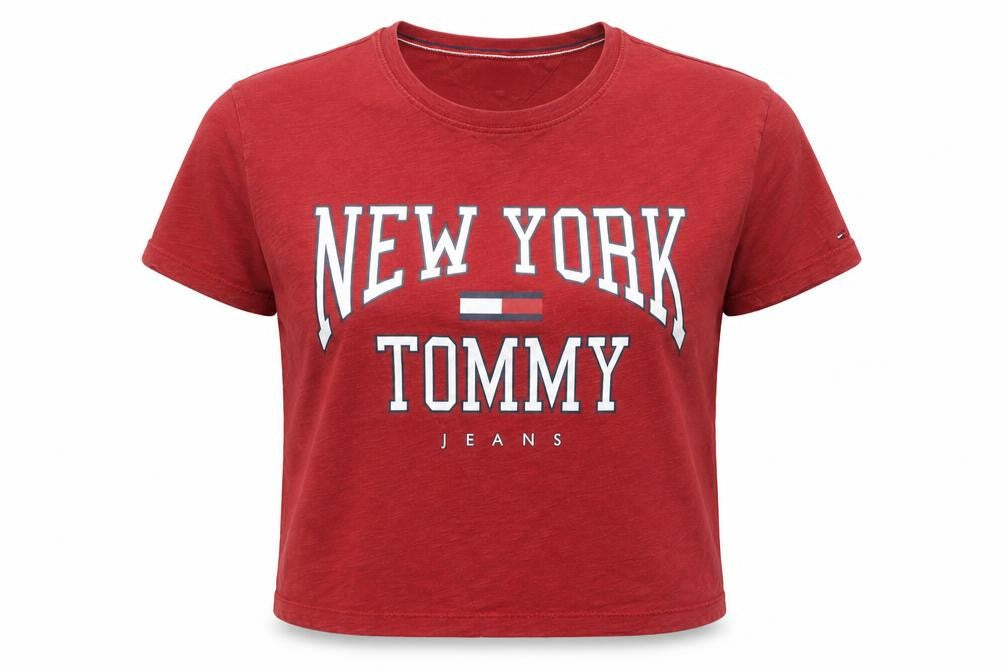 Womens UK Size M Tommy Jeans Red Cropped T-Shirt