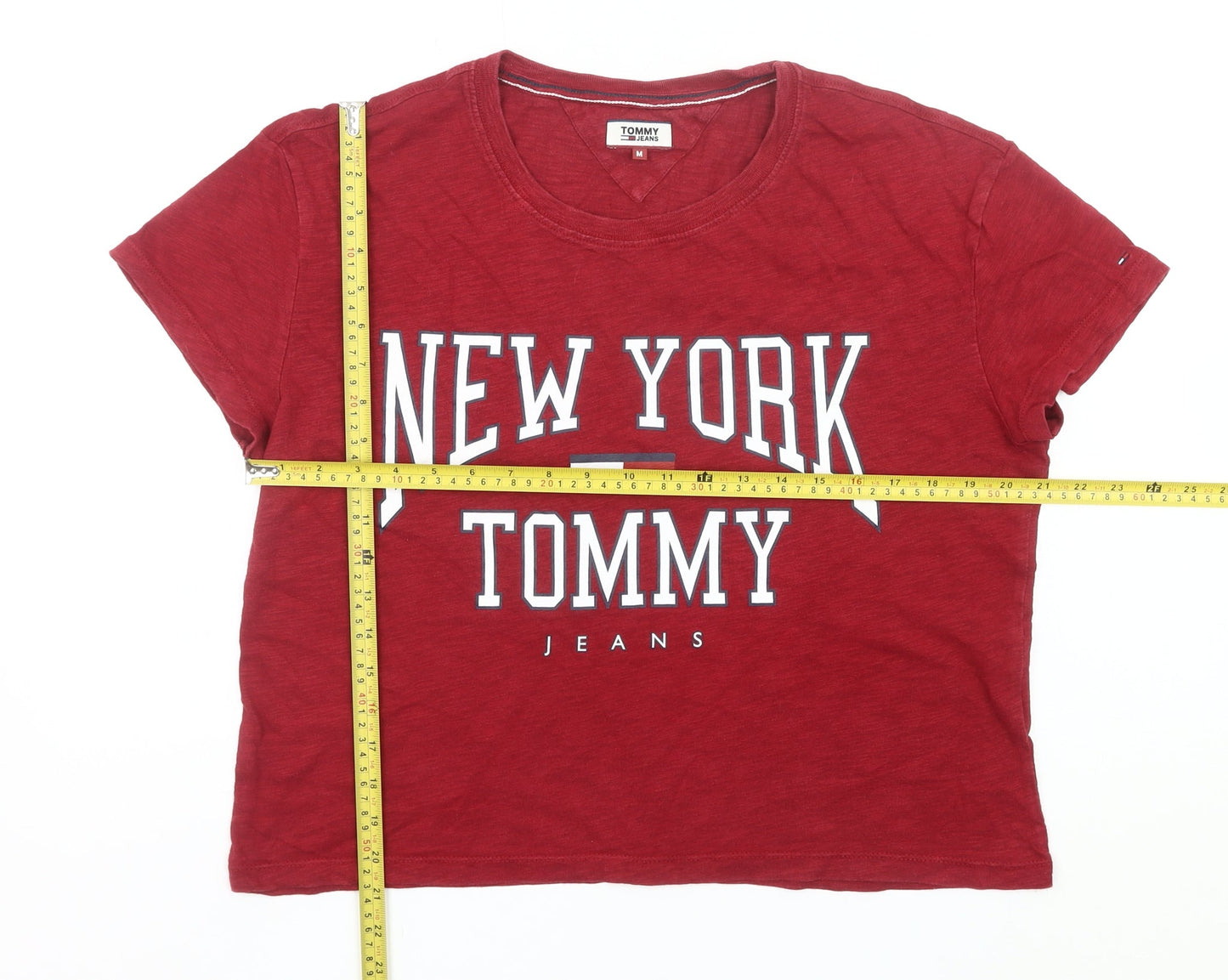 Womens UK Size M Tommy Jeans Red Cropped T-Shirt