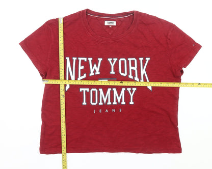 Womens UK Size M Tommy Jeans Red Cropped T-Shirt