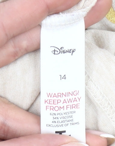 Womens UK Size 14 Disney Beige Basic T-Shirt