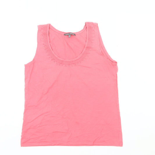 Laura Ashley Womens Pink Cotton Beaded Tank Top Size 12