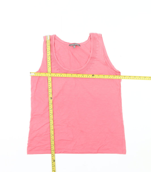 Laura Ashley Womens Pink Cotton Beaded Tank Top Size 12