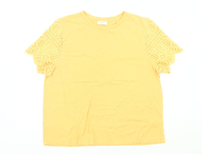 Papaya Women Yellow Size 16 Cotton Crochet Sleeve T-Shirt Top