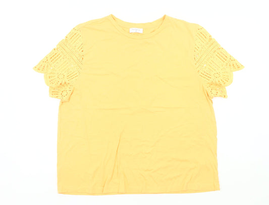 Papaya Women Yellow Size 16 Cotton Crochet Sleeve T-Shirt Top