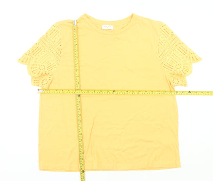 Papaya Women Yellow Size 16 Cotton Crochet Sleeve T-Shirt Top