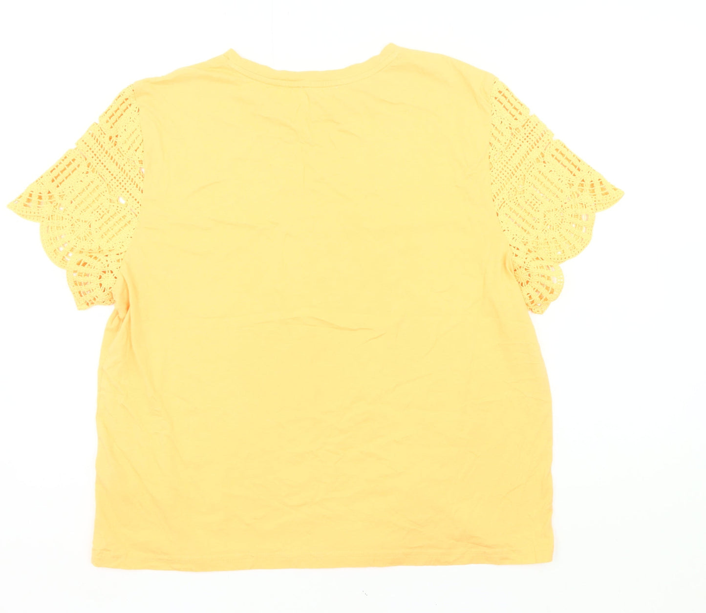 Papaya Women Yellow Size 16 Cotton Crochet Sleeve T-Shirt Top