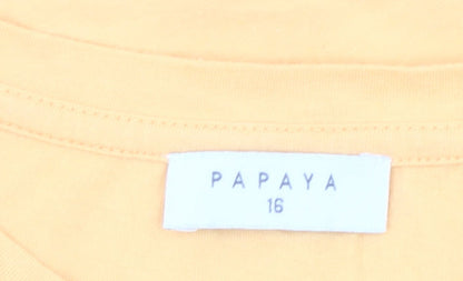 Papaya Women Yellow Size 16 Cotton Crochet Sleeve T-Shirt Top
