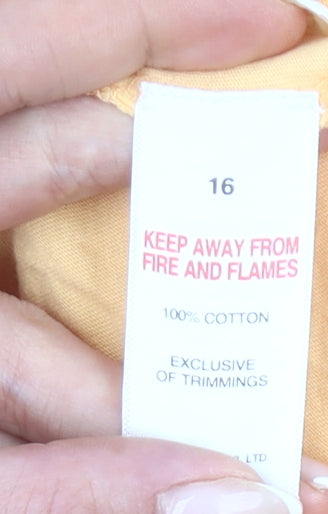 Papaya Women Yellow Size 16 Cotton Crochet Sleeve T-Shirt Top