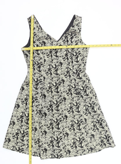 George Womens Black Gold Jacquard A-Line Dress Size 12