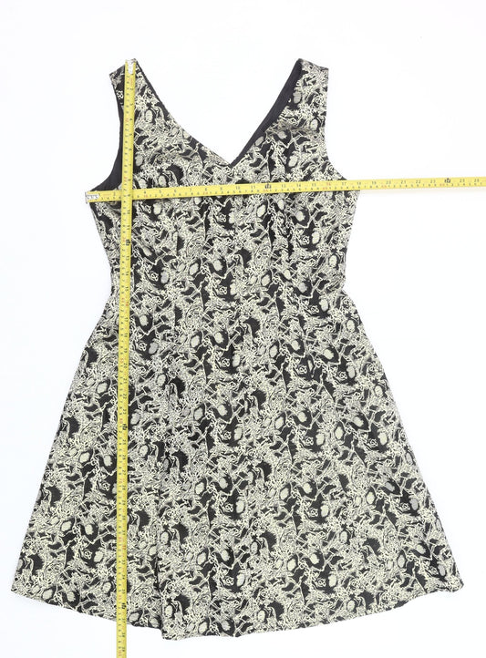 George Womens Black Gold Jacquard A-Line Dress Size 12