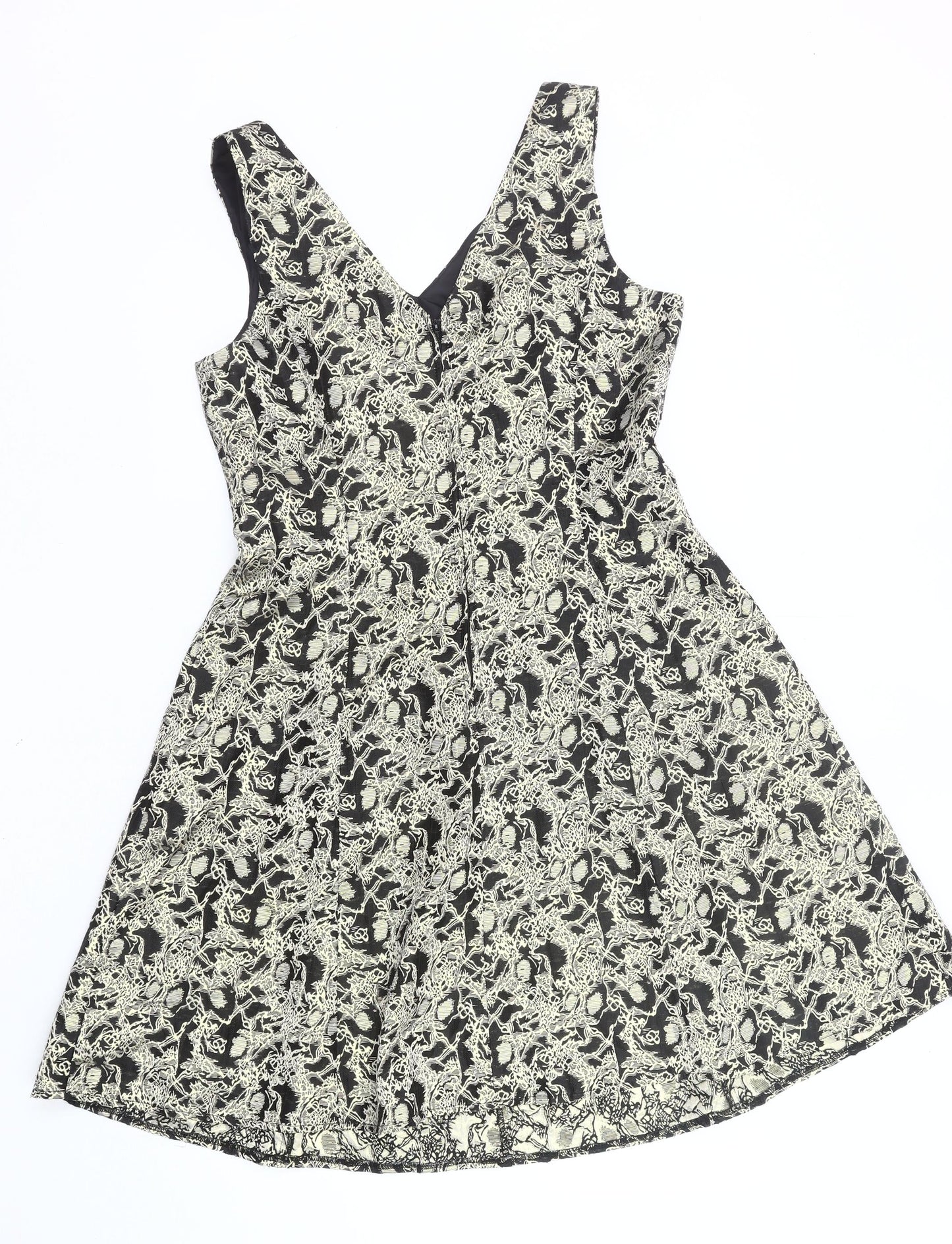 George Womens Black Gold Jacquard A-Line Dress Size 12