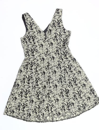George Womens Black Gold Jacquard A-Line Dress Size 12