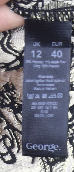 George Womens Black Gold Jacquard A-Line Dress Size 12