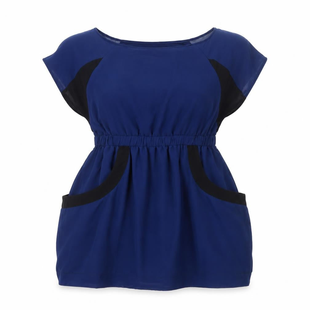 Harper Women’s Blue Tunic Blouse Size 12 Colourblock Cap Sleeve