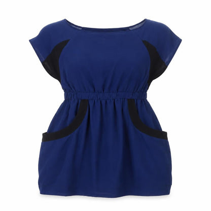 Harper Women’s Blue Tunic Blouse Size 12 Colourblock Cap Sleeve