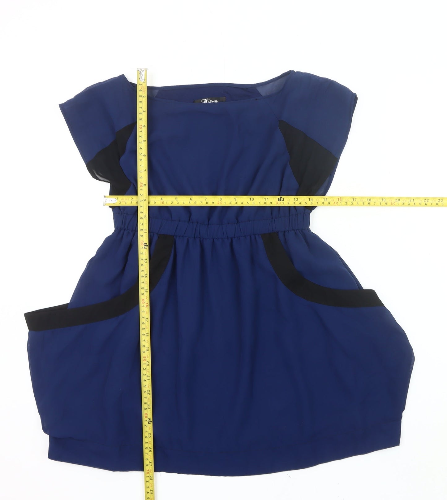 Harper Women’s Blue Tunic Blouse Size 12 Colourblock Cap Sleeve
