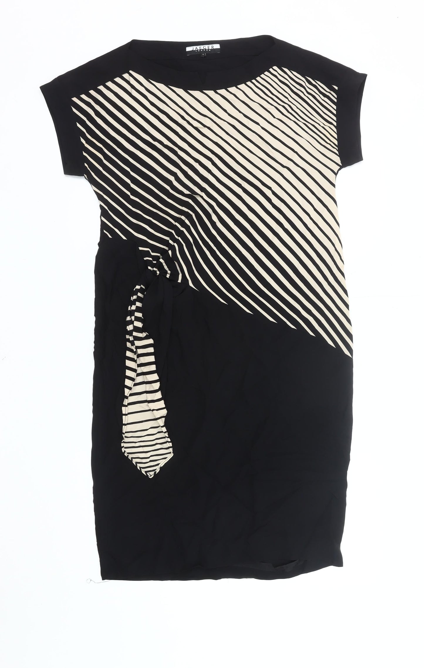Jaeger Women’s Black Beige Stripe Shift Dress Size 8 Short Sleeve