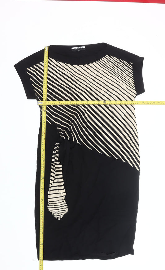 Jaeger Women’s Black Beige Stripe Shift Dress Size 8 Short Sleeve