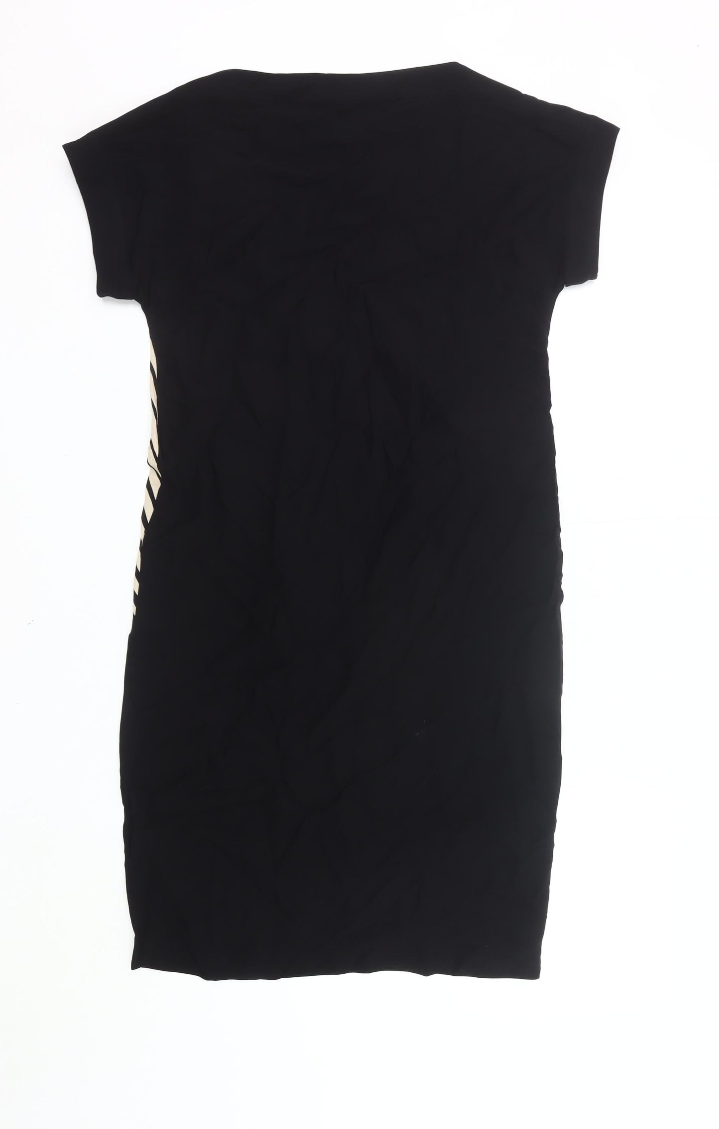 Jaeger Women’s Black Beige Stripe Shift Dress Size 8 Short Sleeve