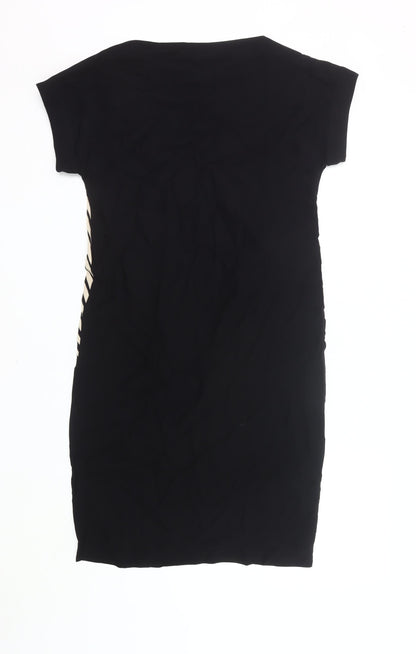 Jaeger Women’s Black Beige Stripe Shift Dress Size 8 Short Sleeve