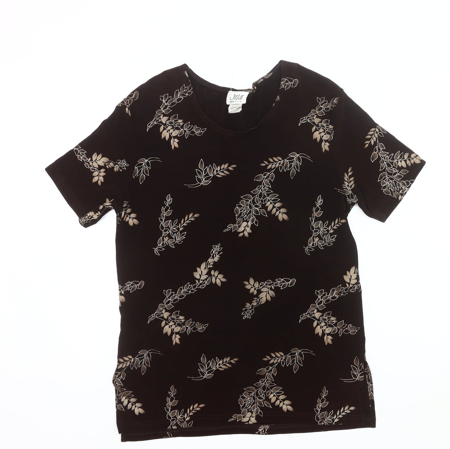 Jostar Women’s Black Floral Scoop Neck Stretch T-Shirt Size L