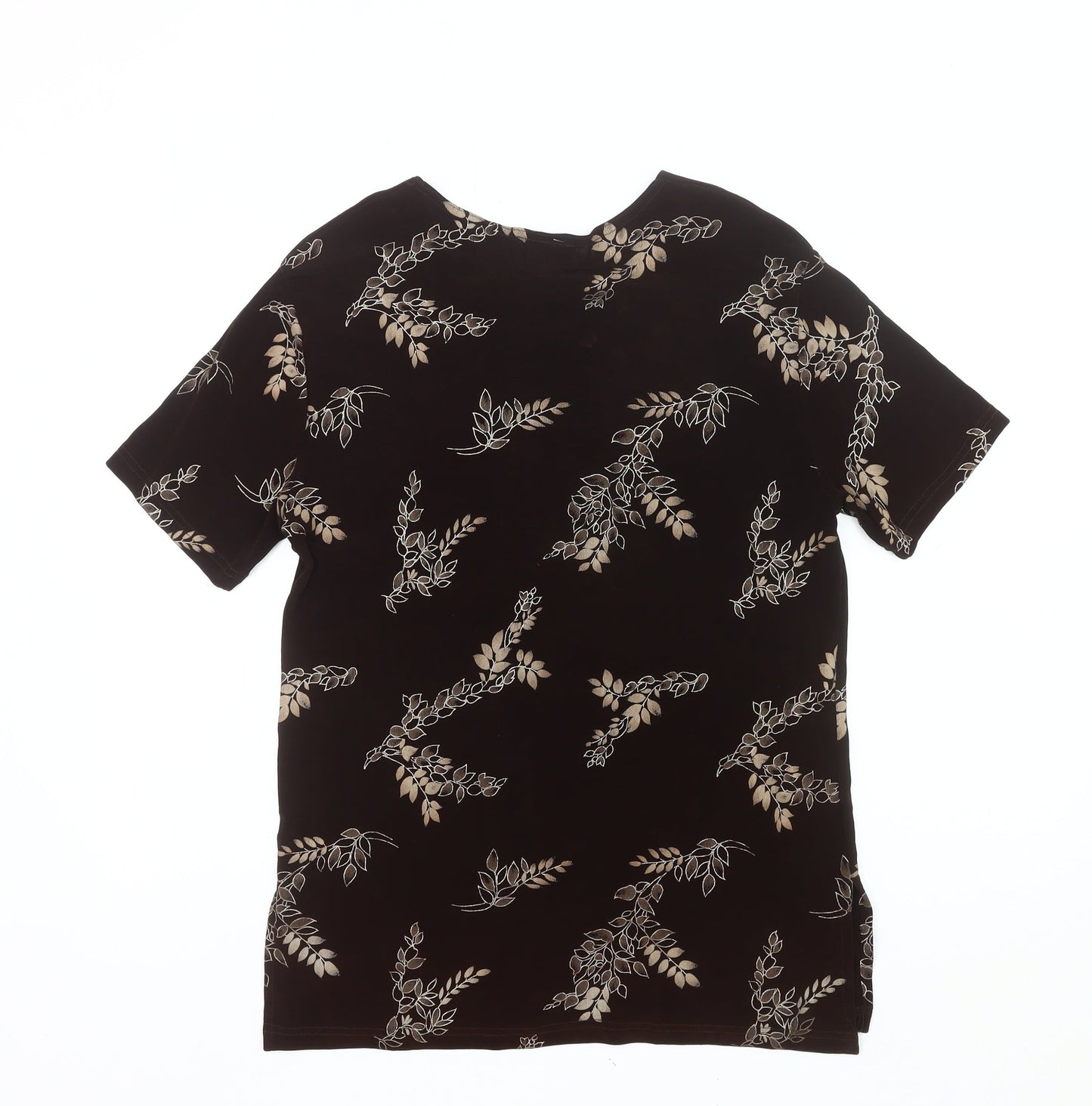 Jostar Women’s Black Floral Scoop Neck Stretch T-Shirt Size L