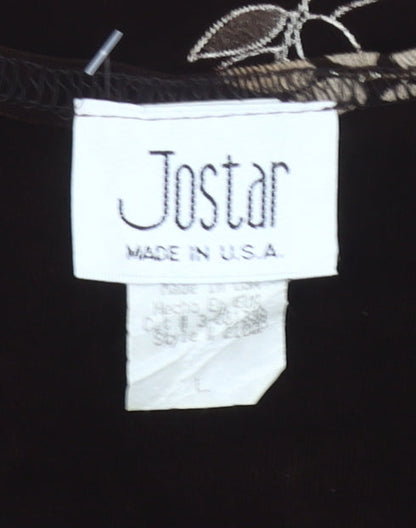 Jostar Women’s Black Floral Scoop Neck Stretch T-Shirt Size L