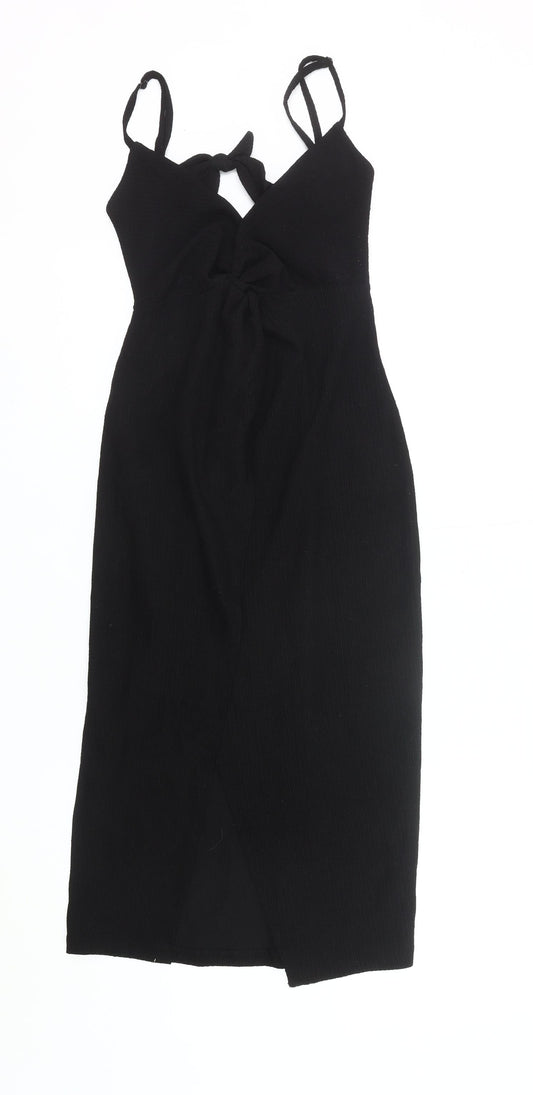 Bershka Women’s Black XS Bodycon Midi Dress Cut Out Party