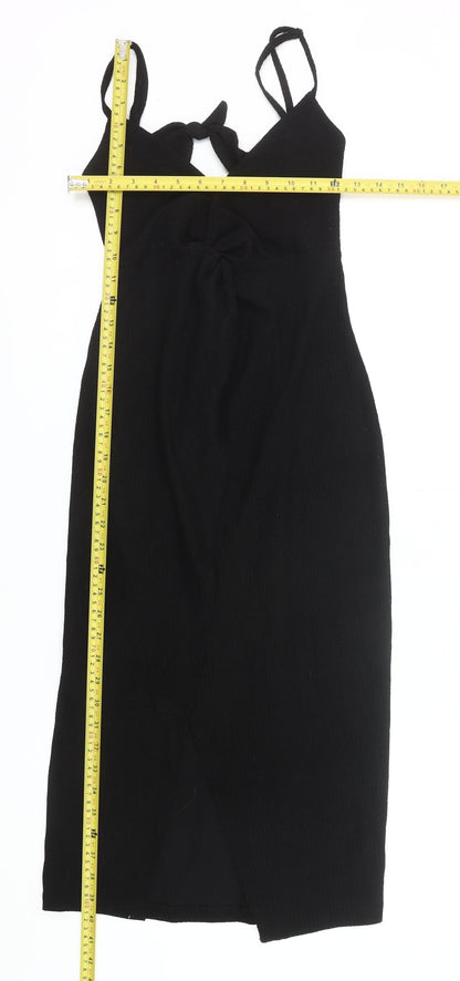 Bershka Women’s Black XS Bodycon Midi Dress Cut Out Party